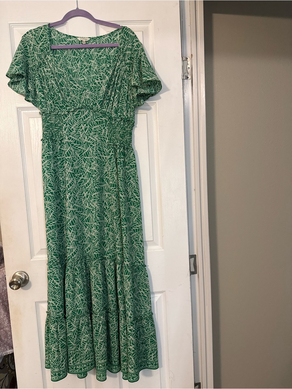Max Studio Green Printed Flutter-Sleeve Maxi Dress